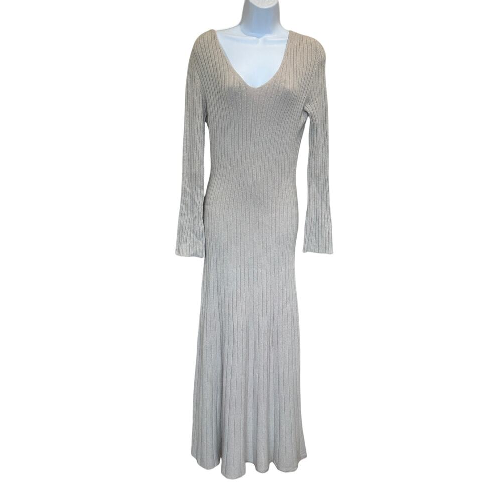 PIETRO BRUNELLI Maternity Beige Midi Sweater Dress MEDIUM Ribbed Italian $200 - Picture 6 of 9